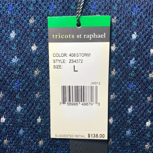 NEW Tricots St. Raphael Textured Knit Navy Blue Grandpa Sweater - Size Large - Picture 5 of 9